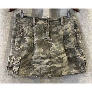 Vintage‎ Y2K Faded Glory Distressed Green Camo Cargo Utility Skort Size 6